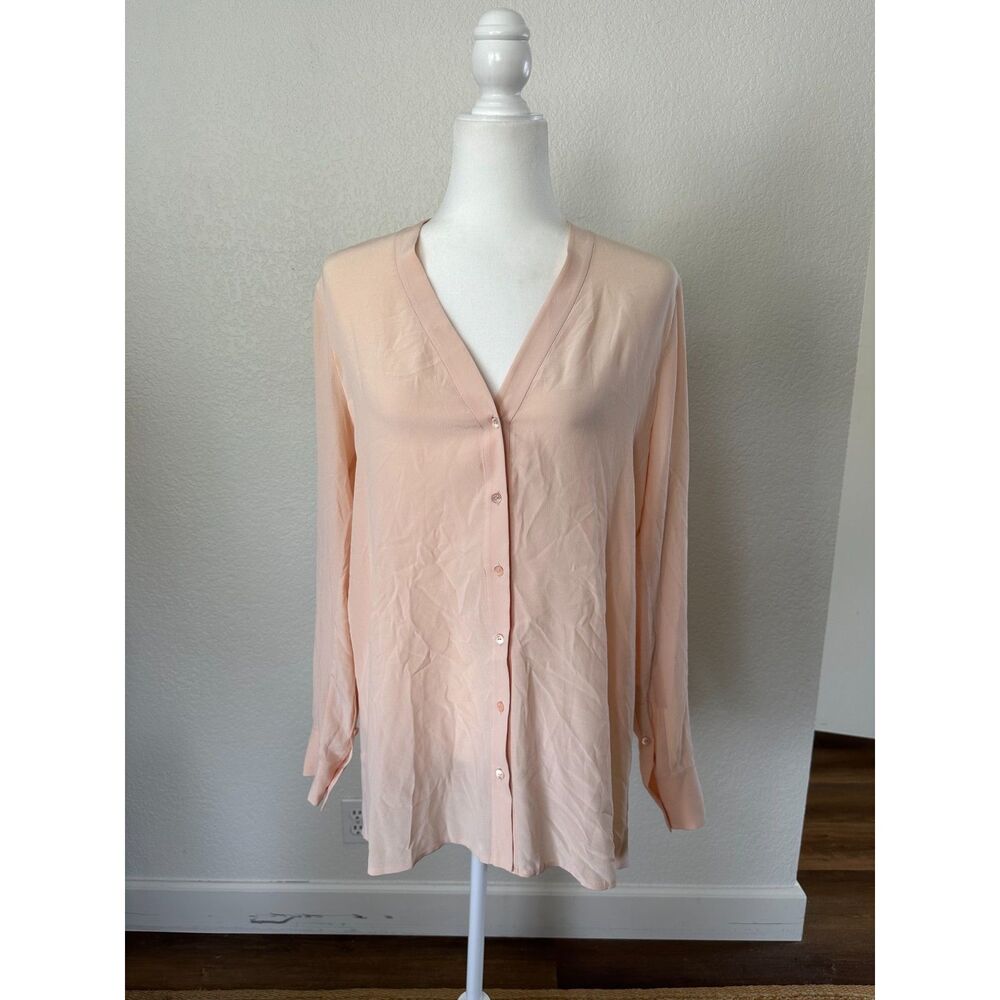 Vince Silk Light Pink Button Down V Neck Long Sleeve Top Size XS